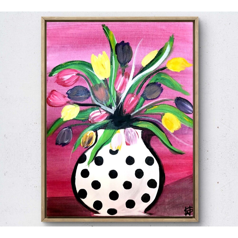 WS original polkadot vase painting 14X11 canvas acrylic abstract modern wall art